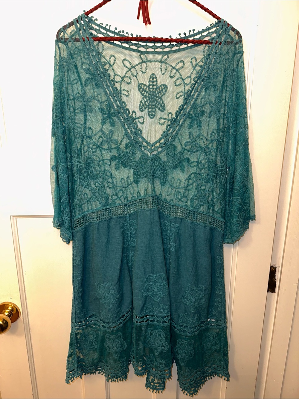 Teal LG Lace V-Neck Women's Cover-Up Dress